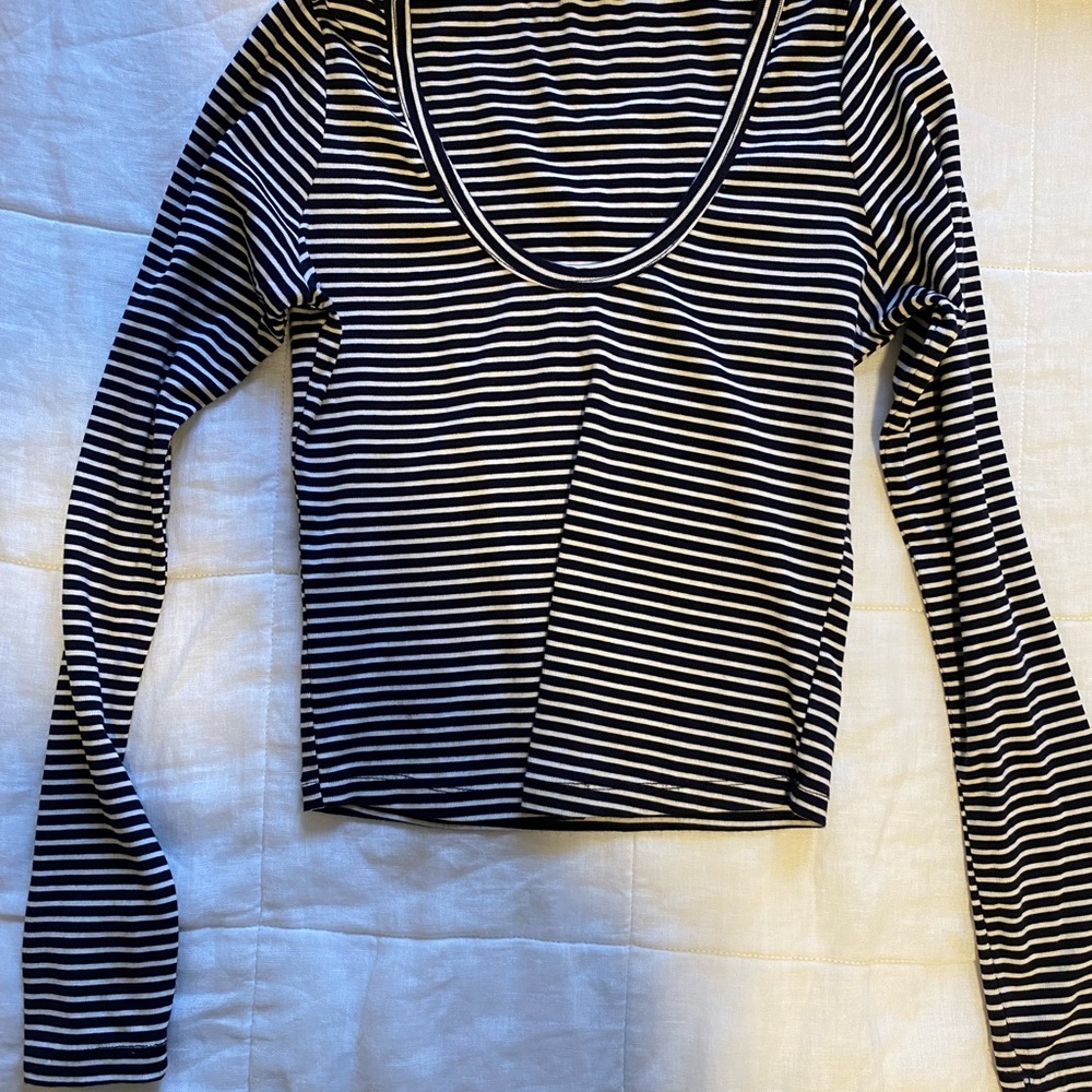 Navy and White Striped Women's Top